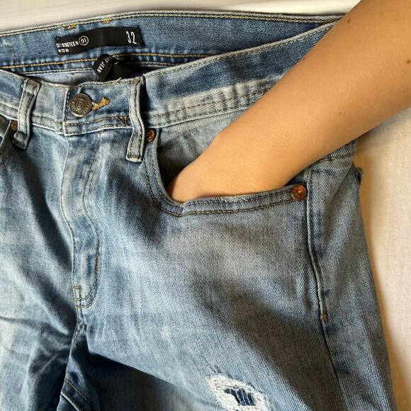 Nineteen Men Skinny Straight Jeans size 32 Blue Mid Rise Frayed Boot Cut - Picture 7 of 10